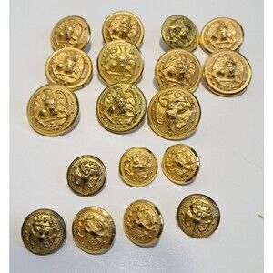 18 Vintage Waterbury Button Co. Navy Anchor Gold Military Eagle Buttons 2 Sizes